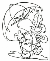 coloriage petit minet avec parapluie